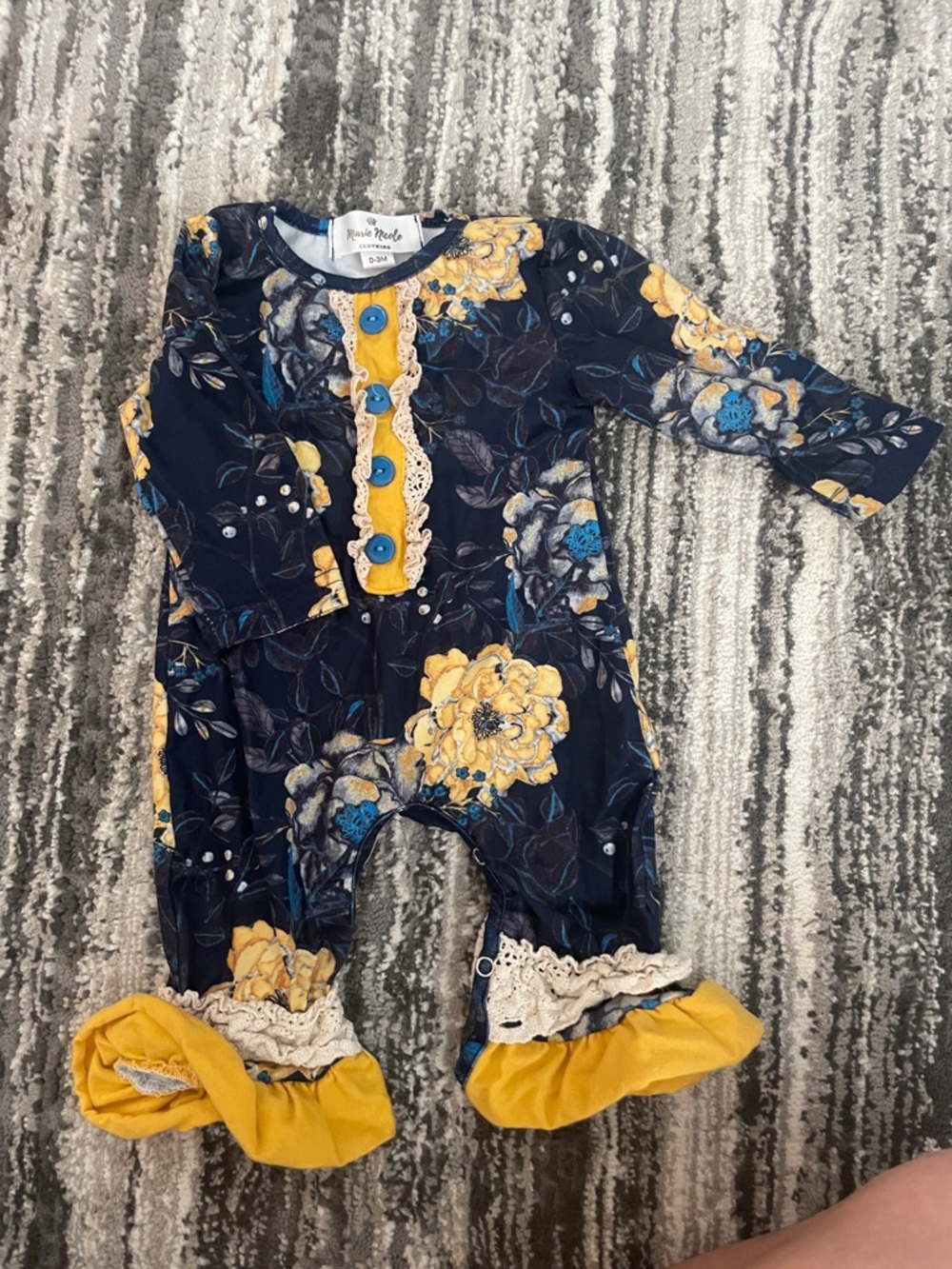 Rosie Posie Navy and Yellow Floral Ruffle Footie for Kids
